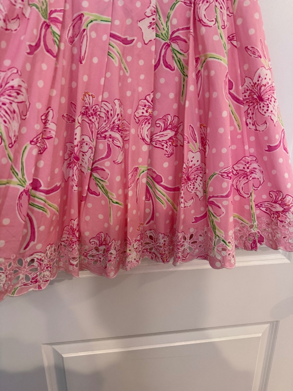 Lily Pulitzer polka dot lily Pink pleated A-line skirt scallop hem Size 4 - Picture 2 of 9